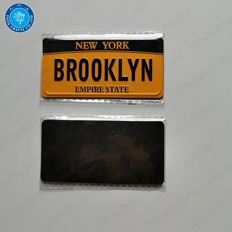 NewYork souvenir custom 3d embossed metal aluminum decorative Yellow license plate style fridge magnet