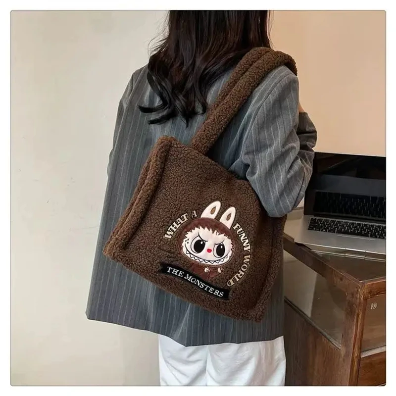 Monsters Labubu Unisex Shoulder Bag Large Capacity Anime Figure Handbag with Makeup Storage for Travel Girls Birthday Gift