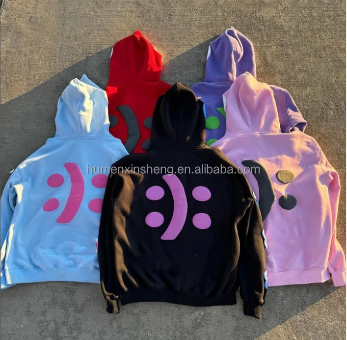 Cloth manufacture custom unisex loose heavyweight french terry plus size cropped full face zip up puff print hoodie men