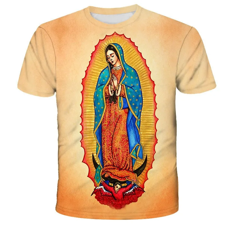 Guadalupe Virgin Mary Catholic 3D Print T Shirts Men Summer Short Sleeve Digital Printing Top Men Oem Odm Tops 3D Shirt Tees