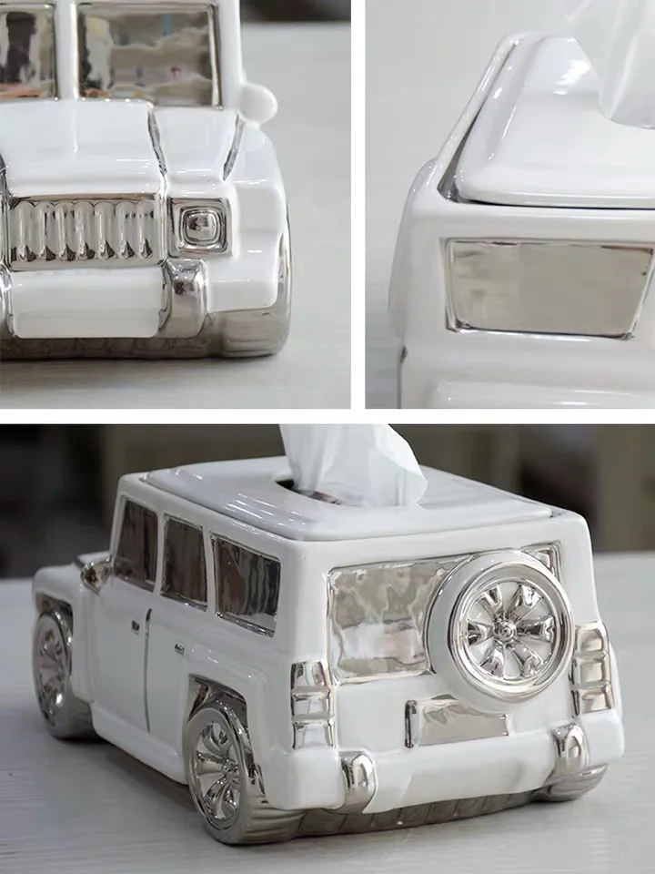 European modern style design car shape Table decorative ornaments ceramic Tissue Box Holder for home decor or Office