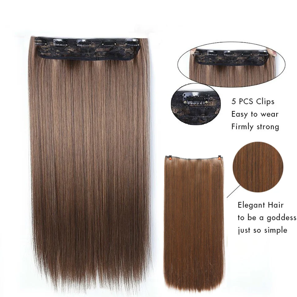 
60cm 5 Clip In Hair Extension Heat Resistant Fake Hairpieces Long Wavy Hairstyles Synthetic Clip In On Hair Extensions 