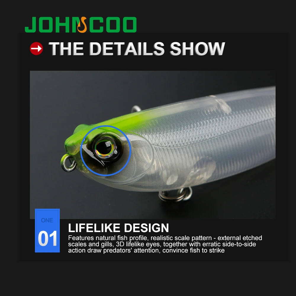 JOHNCOO Artificial Fish Plastic Fishing Bait 100mm 14g Hard Bait TopWater Pencil Baits Wobbler Fishing Pencil Lures