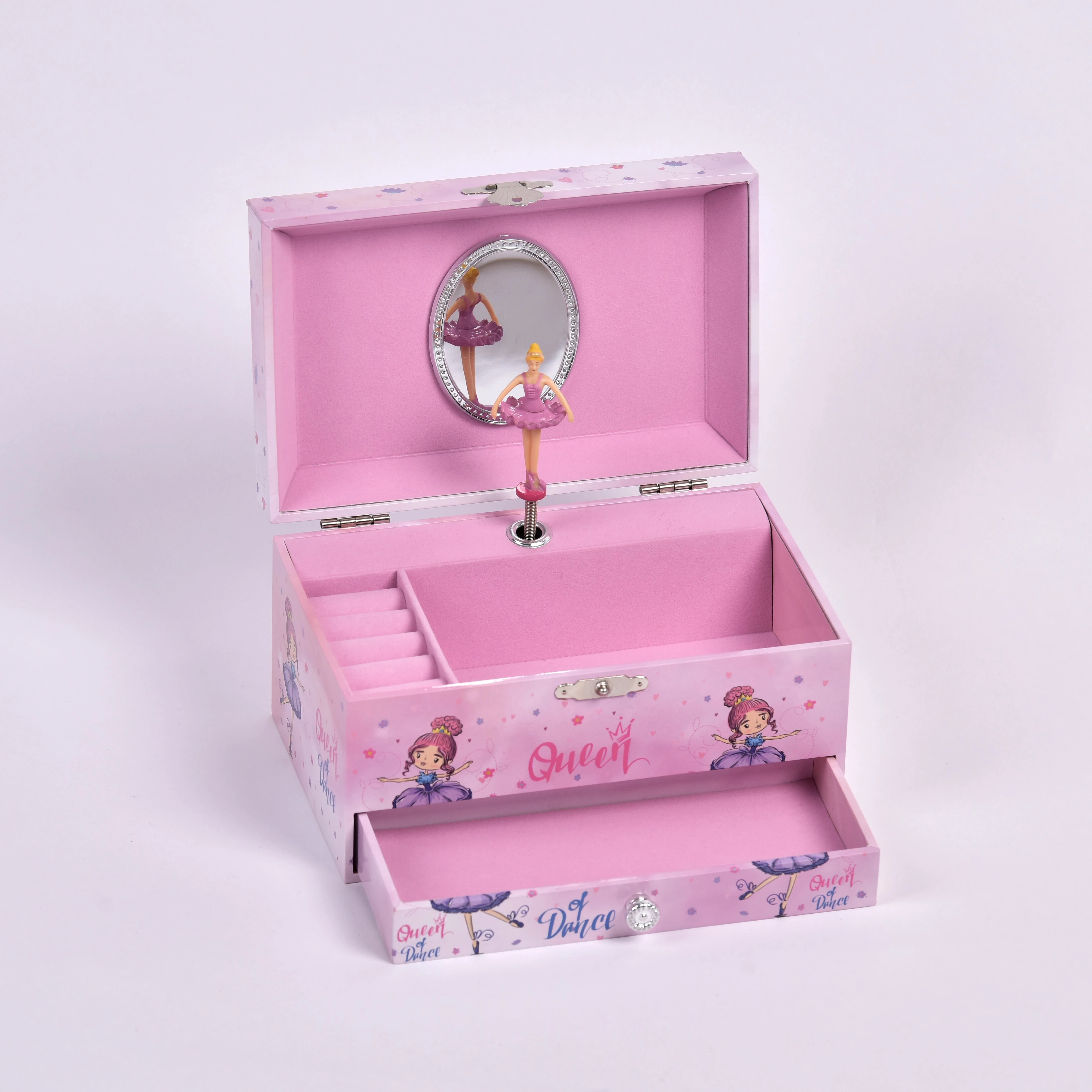 Ever Bright 7 inch Purple Dancing Ballerina Girl Wind Up Music Box Custom LOGO MDF Paper Wood Jewelry Music Box For Girl Gifts