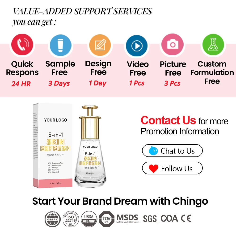 Wholesale Skin Care 5 In 1 30% Vitamin C Whitening Hyaluronic Acid Anti Aging Face Serum 5% Niacinamide Collagen Facial Serum