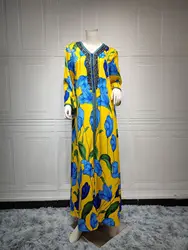 New Arrival Muslim Floral Print Long Jalabiya For Women Elegant Algeria Moroccan Kaftan Arabian Style Maxi Dresses Abaya