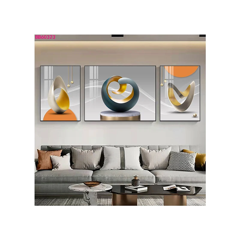 3 Panels Abstract 3D Effect Crystal Porcelain Painting Home Decor Art Printing Wall Decoration Paintings