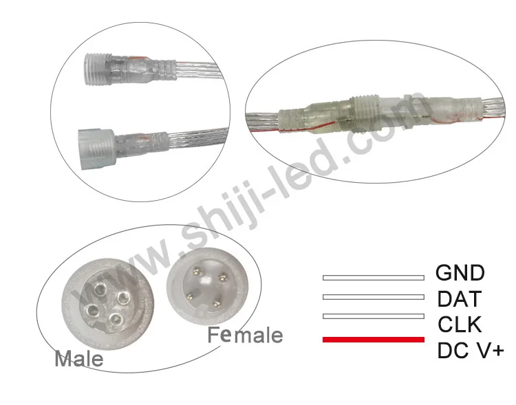 3pin 4pin 5pin 20AWG Outdoor Waterproof clear connector for Pixel LED Light