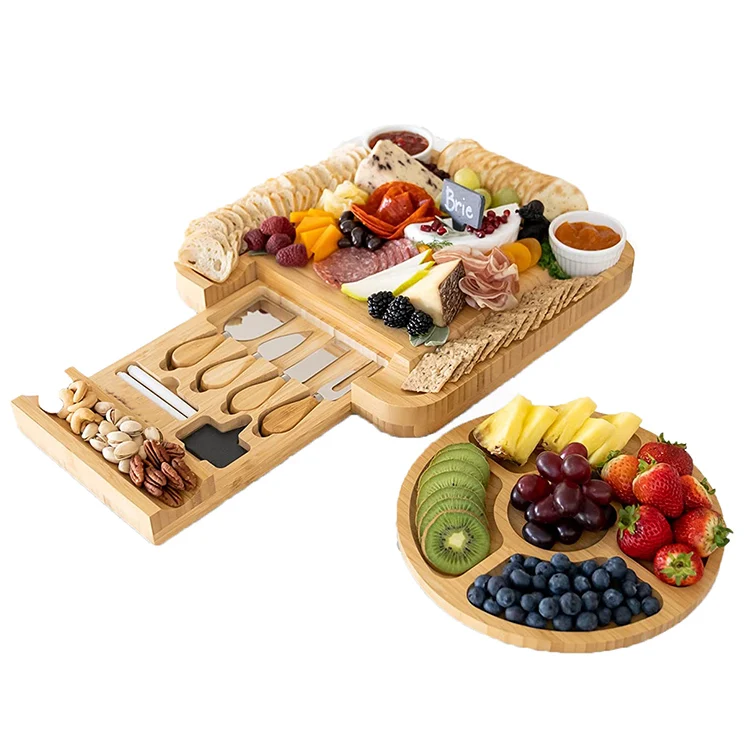 Bamboo Charcuterie Boards Gift Set Wooden Cheese Board Set Charcuterie Platter Serving Tray