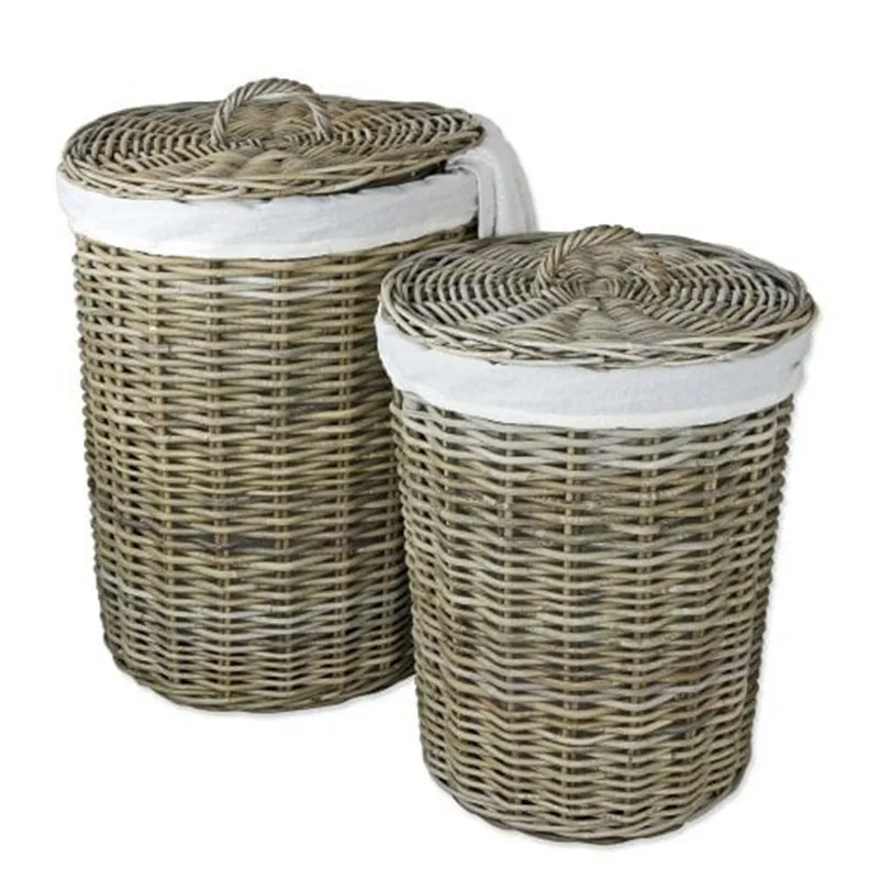 Round Rattan Wicker Laundry Basket Large Capacity Woven Dirty Clothes Storage Basket