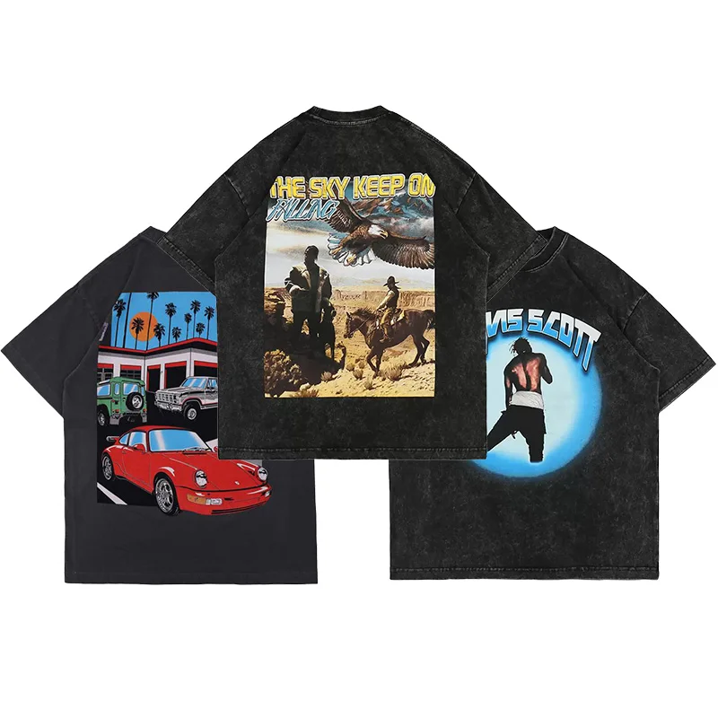 Men streetwear High Quality Custom Design 100% Cotton Hip Hop printing heavyweight Oversized vintage graphic Acid Wash T shirt