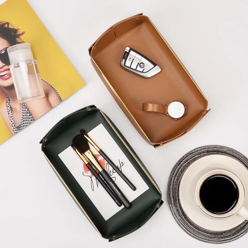 Hot Sale PU Leather Storage Pouch Trays Rectangle Table Jewelry Holder Trays Save Desk Space
