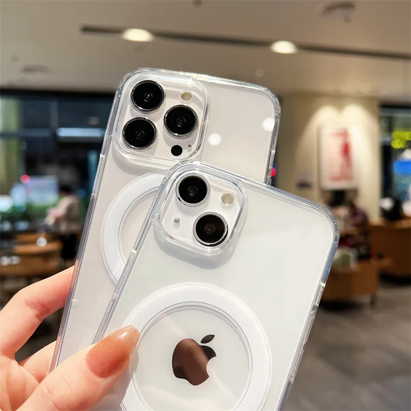Роскошный Прозрачный чехол для телефона 2 0 мм из ТПУ с магнитной присоской iphone 11 12 13 14 15 16 promax