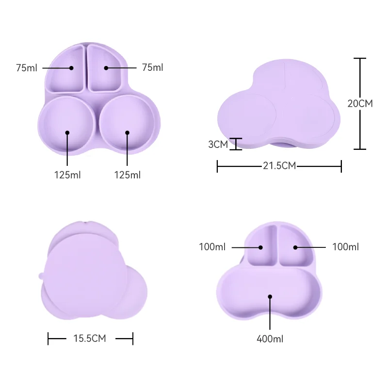 Amazon Hot Sale Platos Para Bebe Divided Feeding Set Non Slip Dishwasher And Microwave Safe Silicone Plates Baby With Suction