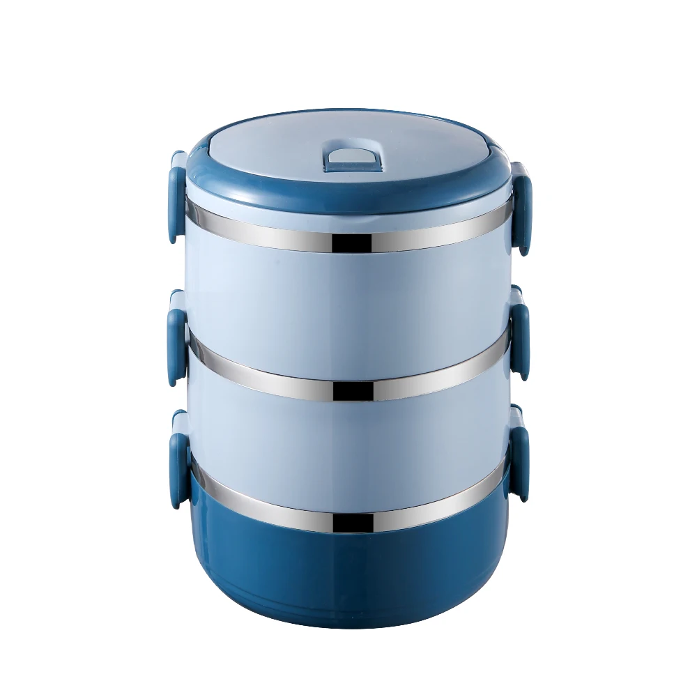 Round 3 Layers Stackable Stainless Steel Hot Lunch Box Food Storage Containers Tiffin Carrier Box