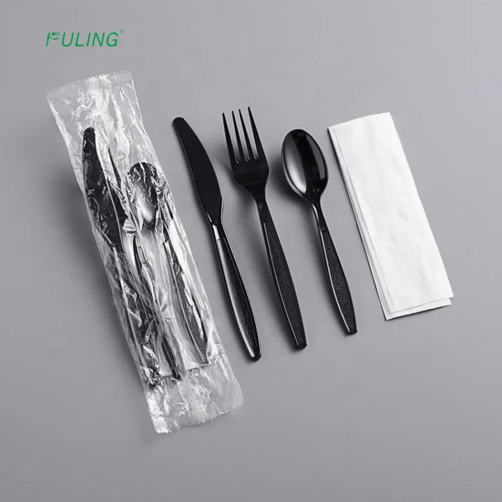 Manufacturer Eco Friendly Disposable Plastic Cutlery Set with Napkin Salt and Pepper