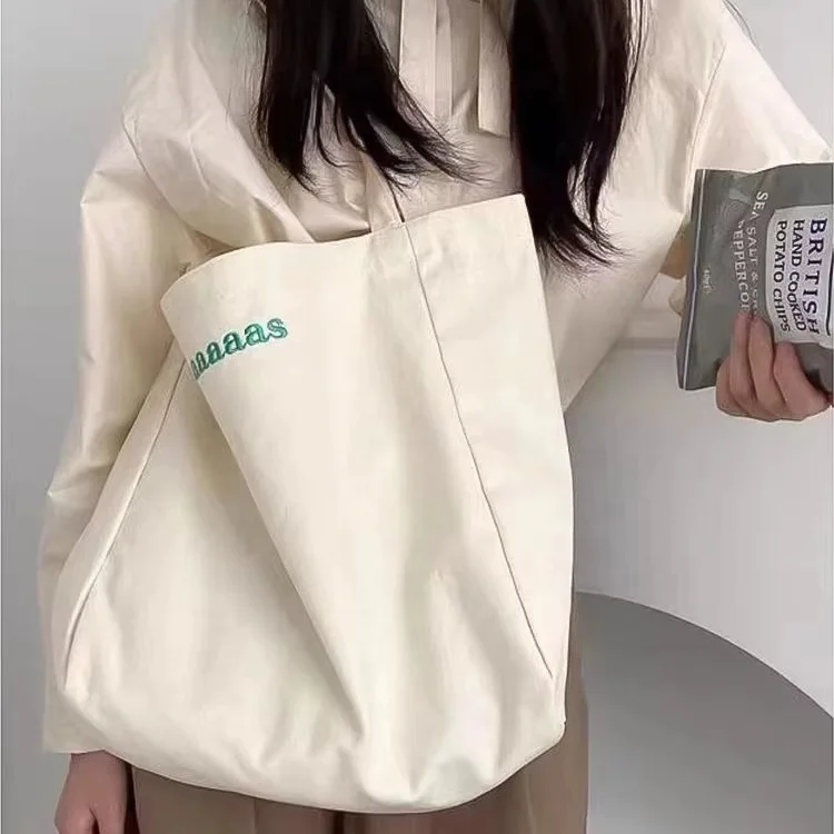 Custom Logo Girls Ins Fashion Large Capacity School Tote Bag Canvas Shoulder Book Handbags Cotton Inspired Shopping Bags