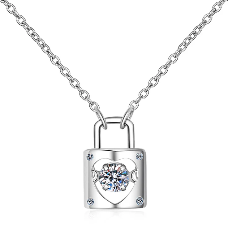 MEDBOO Ladies Jewelry 925 Sterling Silver 0.30CT Round Moissanite Lock Pendant Solid Silver Chain Necklace For Women