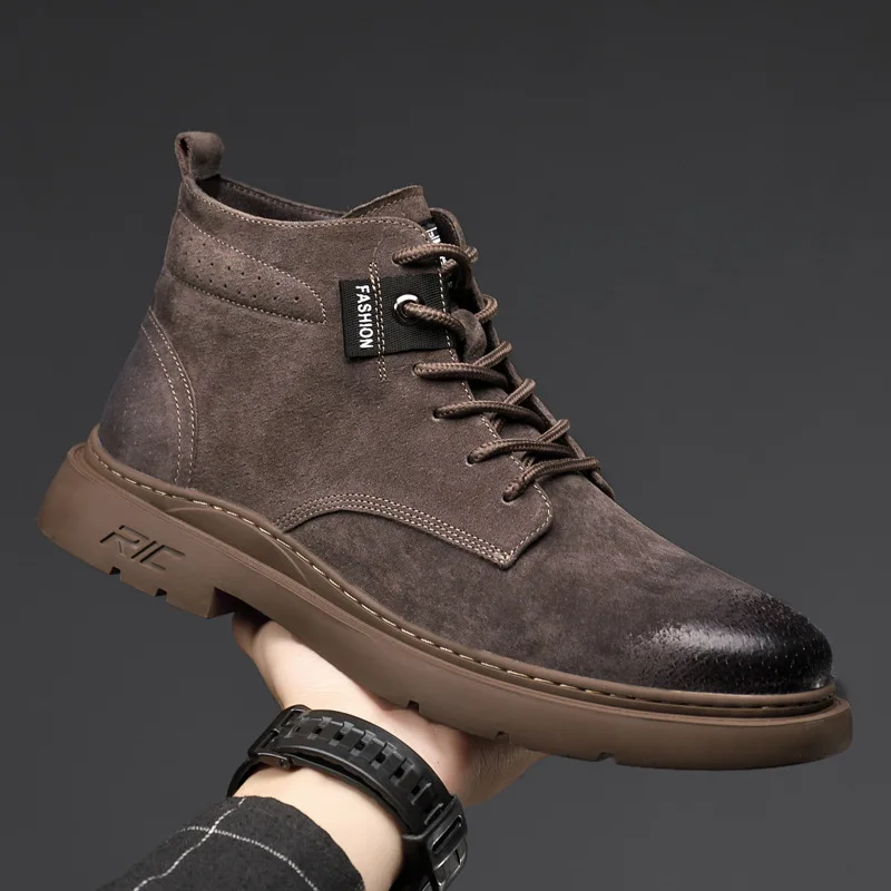 
Dropshipping British Style Fashion Casual Tooling Martin Leather Men Boots Genuine Leather 