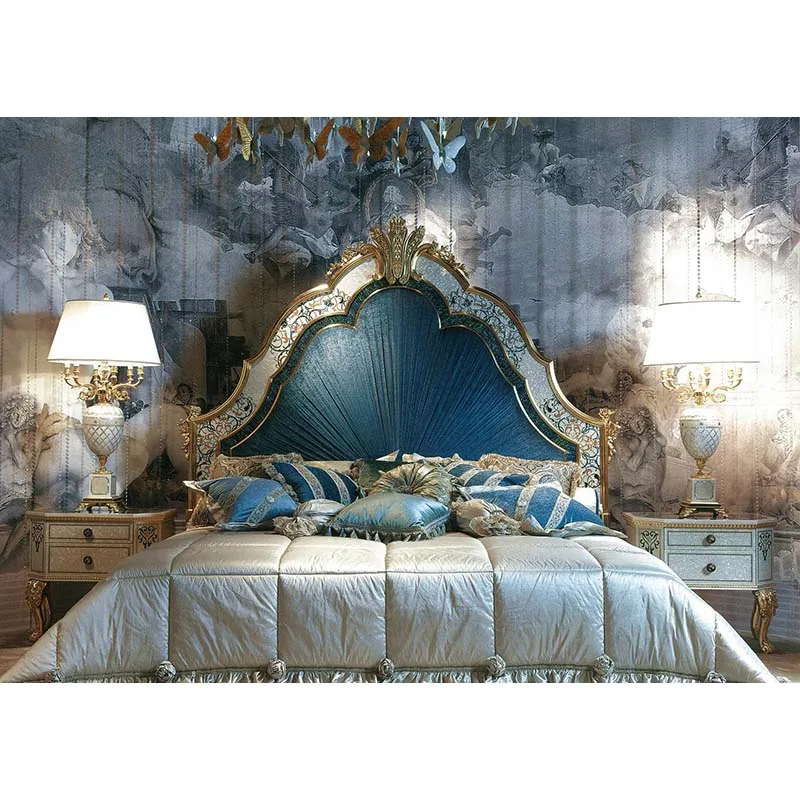  2021 Mid century Italia french palace furniture high end bedroom set main room fabric back king size