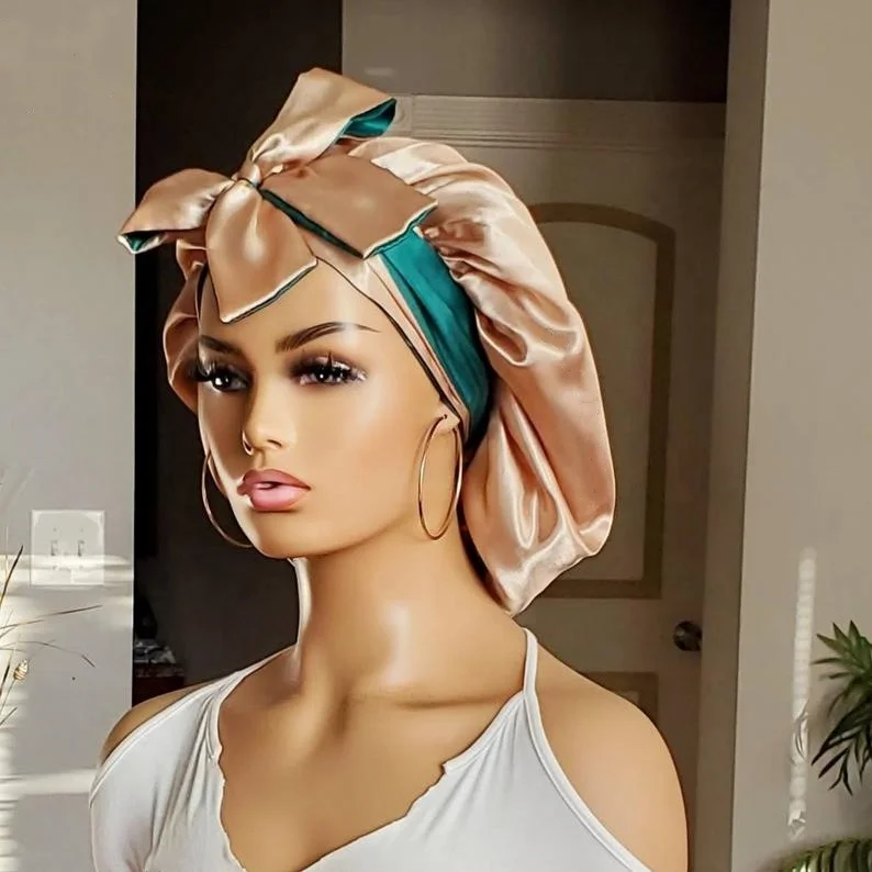 Оптовая продажа, шелковая атласная шляпа с ремешками на завязках, двусторонние головные уборы для женщин с индивидуальным логотипом