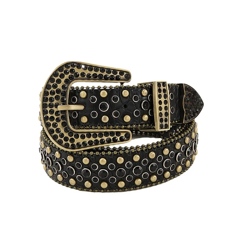 Shinning Luxury Crystal Rhinestone Belts Men Women Unisex Diamond Studded Western Designer Leather Belt Bb Simon
