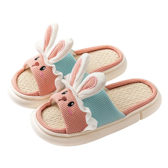 New summer slippers open toe  cute Rabbit ears  home  indoor  house women  female slippers 2022 designer