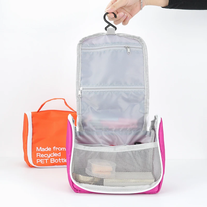 Пользовательские эко переработанные Стиральные Сумки RPET Полиэстер дорожные туалетные принадлежности сумка с подвесным крючком