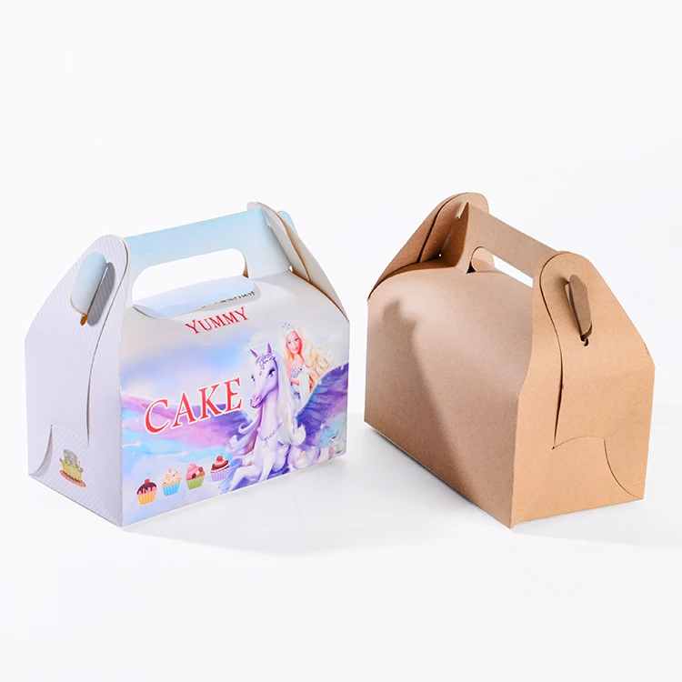 Yuehongkai Custom Food Cupcake Folding Paper Box With Handle Cake Gift Food Packaging