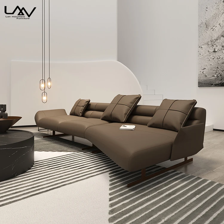 Italian Minimalist Wooden Frame Leather Living Room 3 Seat Sofa Modern Luxury Sofa Set Furniture For Hotel Villa Art Hall
