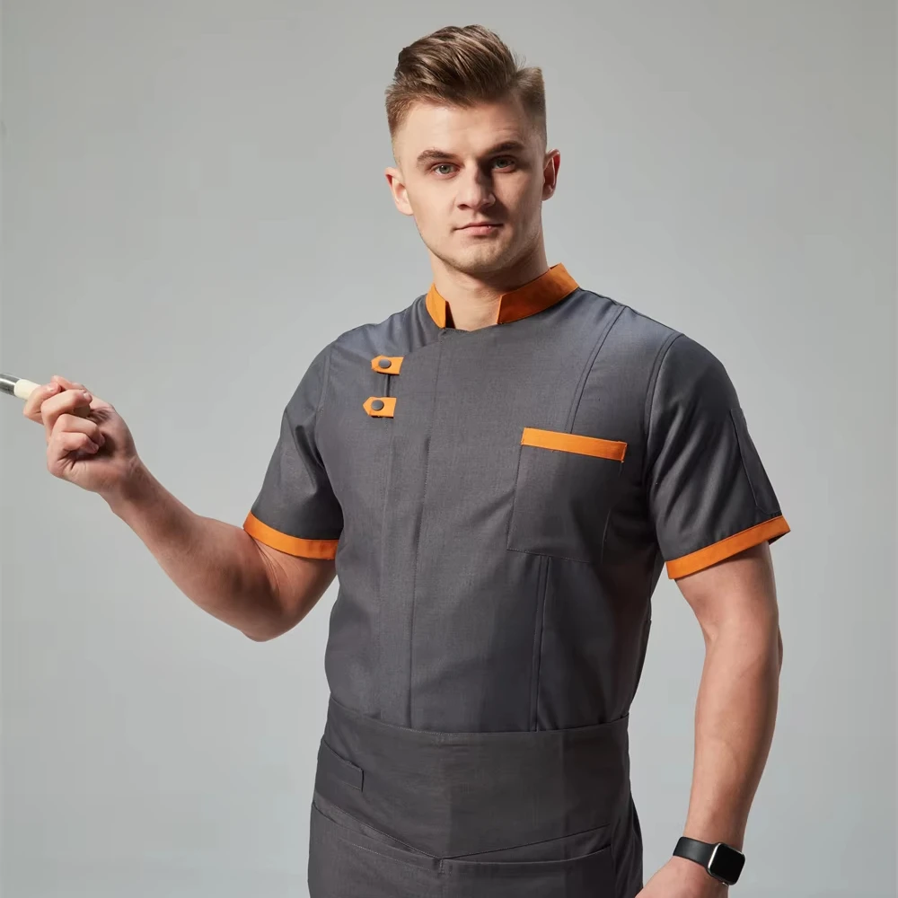 190gsm serge fabric chef top jacket with logo customized modern restaurant uniforms japanese style chef uniform