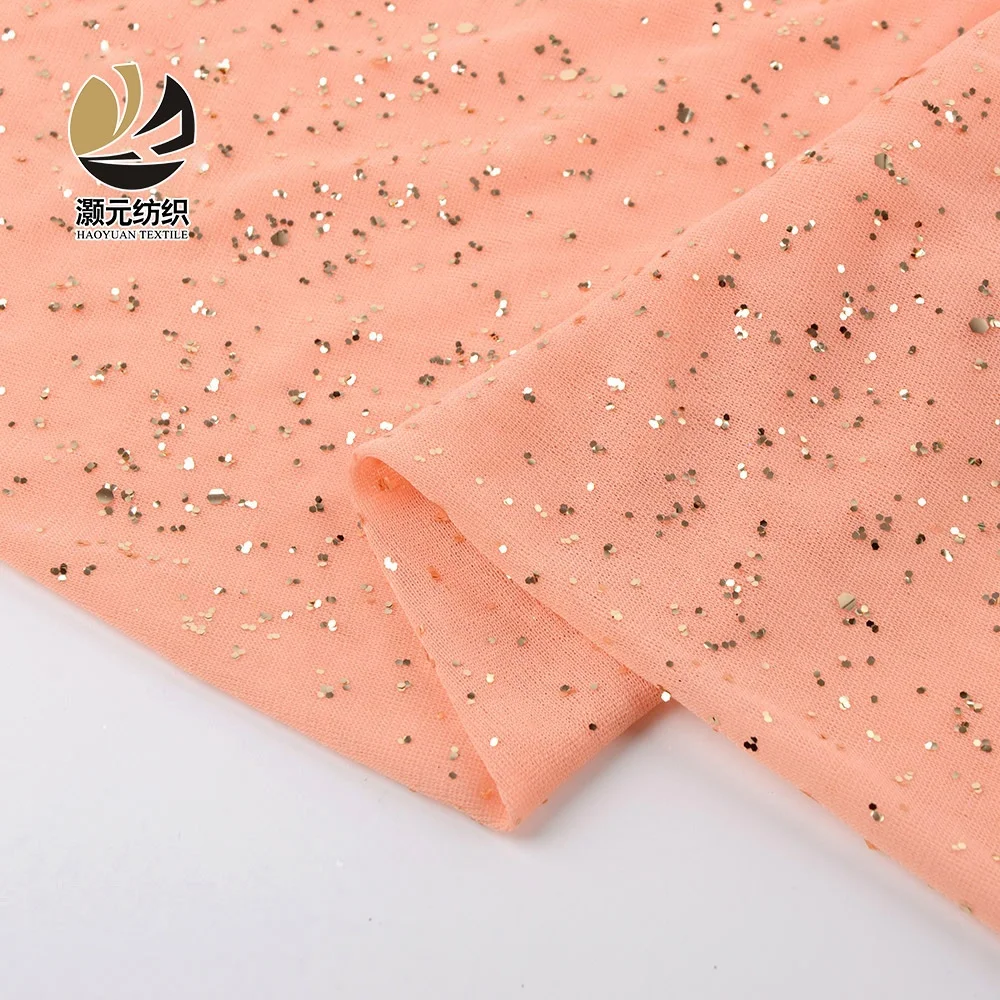 China factory wholesale high quality excellent knit shiny polyester glitter fabric for wedding dress