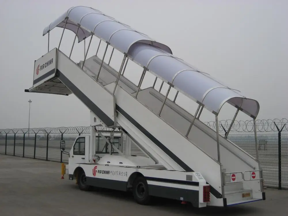 self-propelled airport aviation passenger aircraft boarding stairs