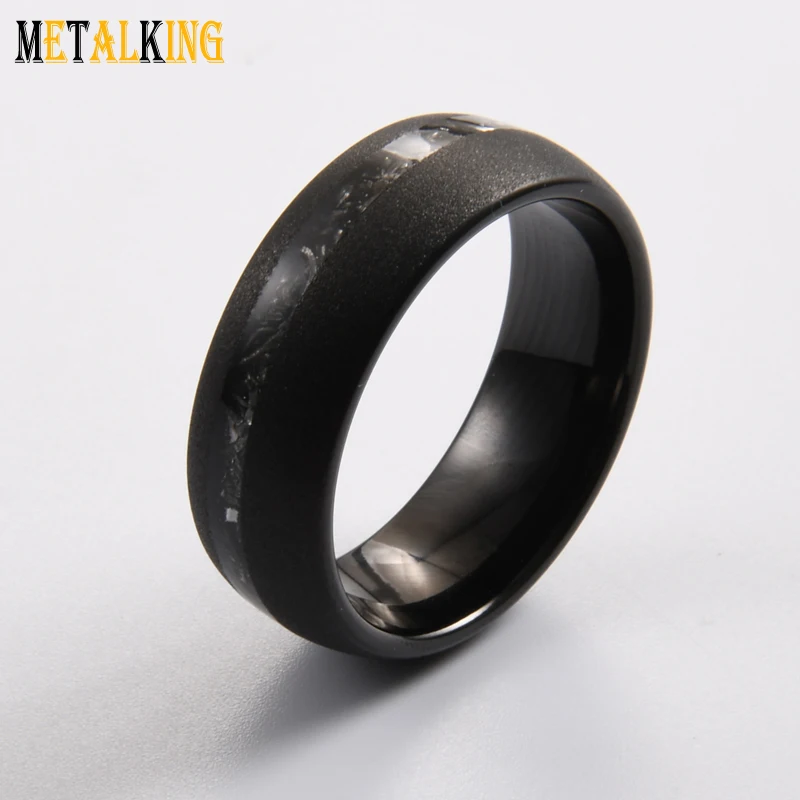 8mm Black Sandblasted Tungsten Rings for Men Wedding Bands Metal Filing Inlay  Dome Style Comfort Fit