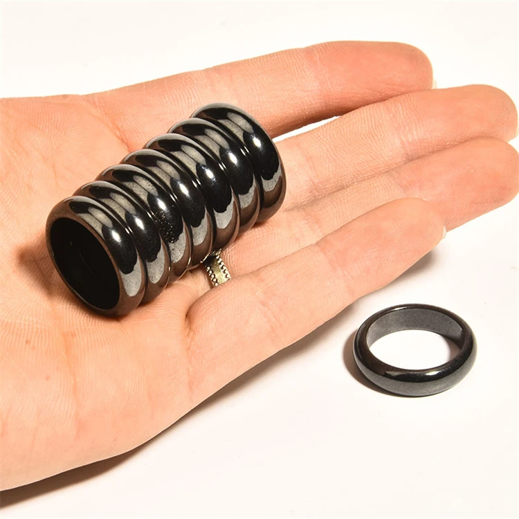 Wholesale Natural Black Magnetic Hematite Stone Rings Magnetic Energy Balance Rings For Couple
