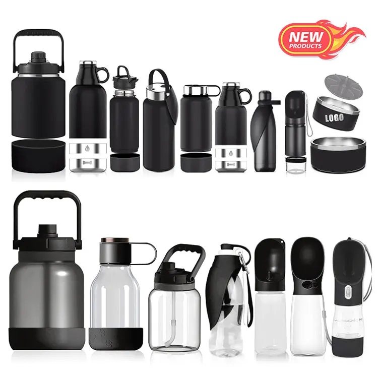 2022 Everich 2 In 1 32oz 64oz Custom Double Wall Stainless Steel portable Dog Water Bottle Food Feeding Bowl With Food storage