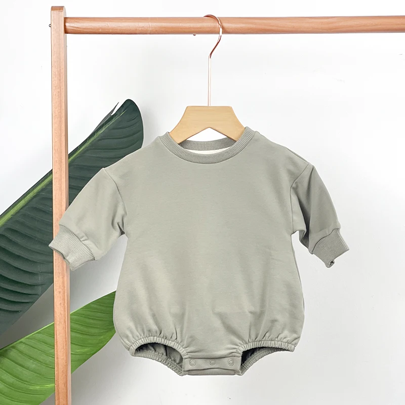 2024 Baby Sweatshirt Outfits Crewneck Infant Oversized Bodysuit 100% cotton Solid french terry Newborn Girl Boy Bubble Romper