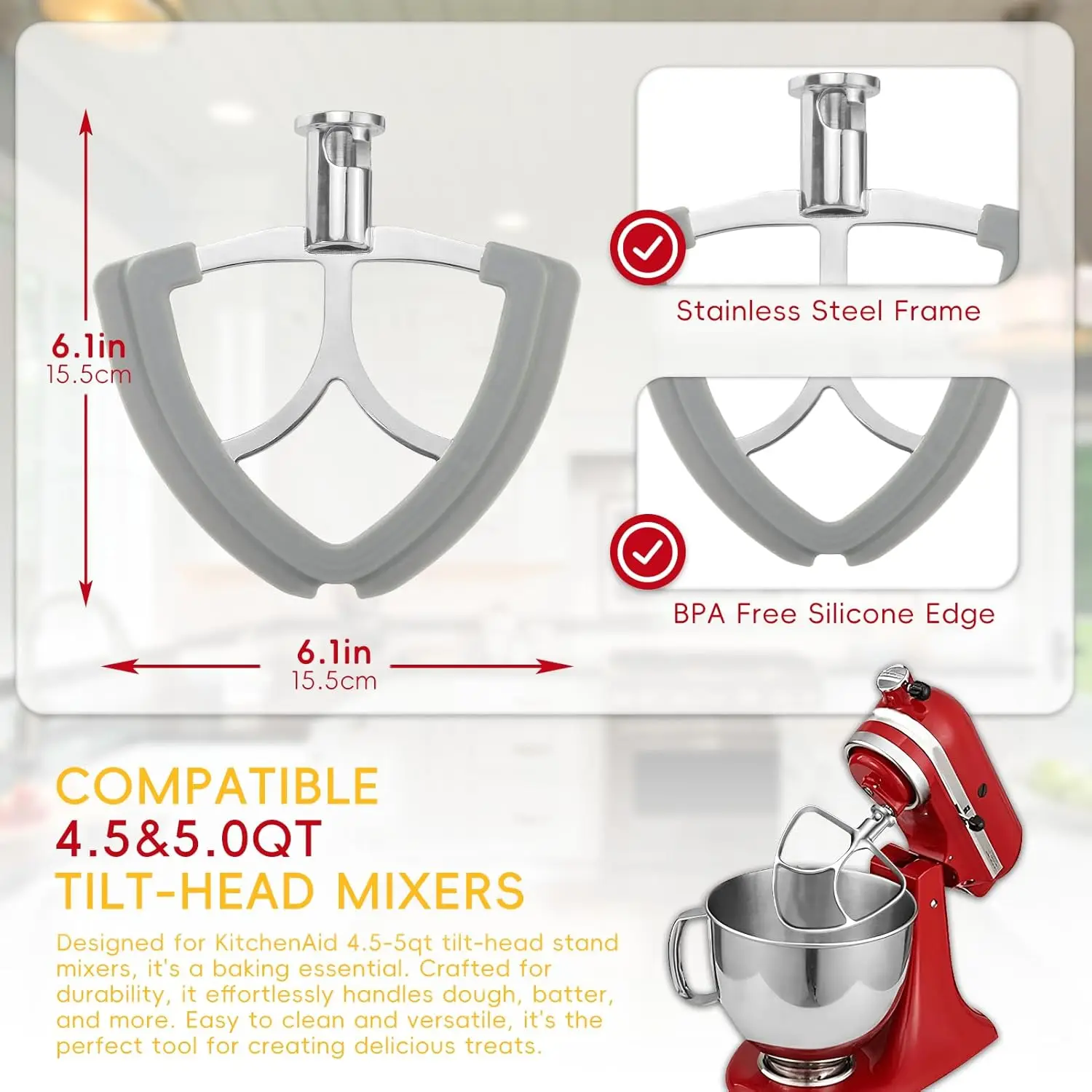 Kitchen Mixer Aid Paddle Replacement-KA 5qt Coated Flat Beater/Kitchen Attachments for Stand Mixer