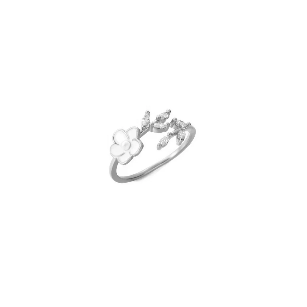 Cute Engagement Flower Tiny Open Tail Rings Silver Color Dainty Adjustable Finger Promise Statement Ring Jewelry Wedding Gift