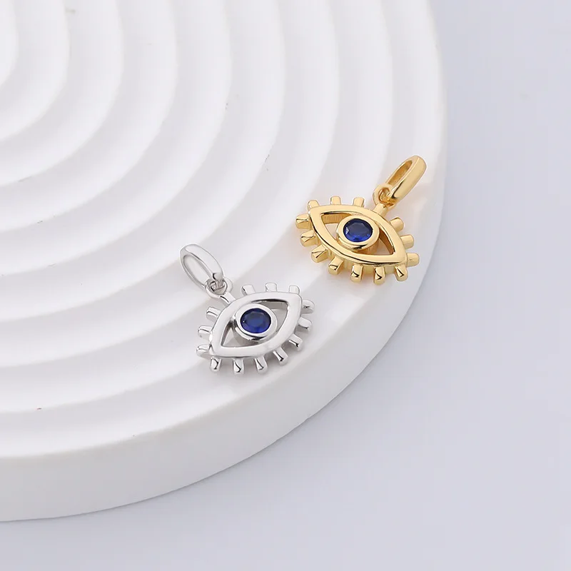 Fashion 925 Sterling Silver Blue Zircon Evil Eye Pendant Gold Plated Eyes Necklace for Diy Making Supplies