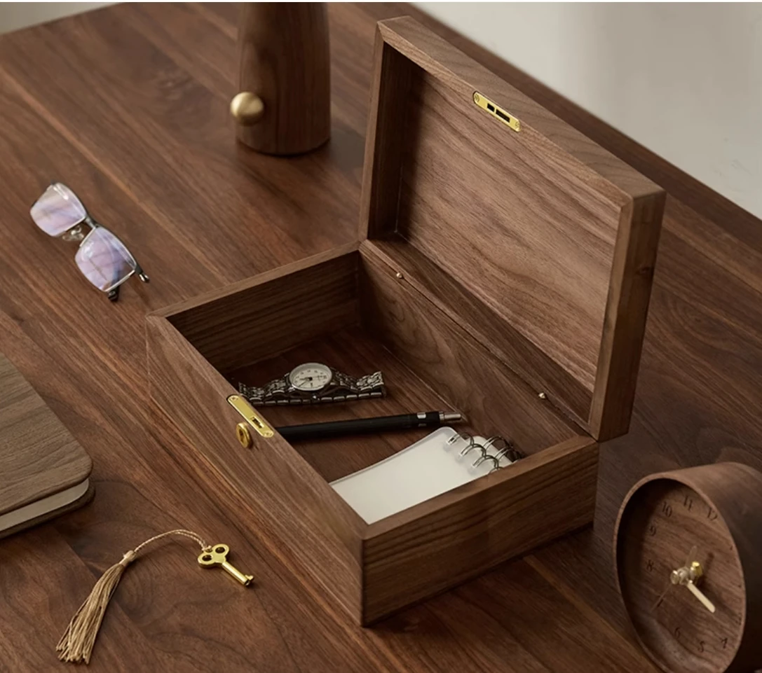 Walnut vintage desktop storage box Creative wood jewelry box