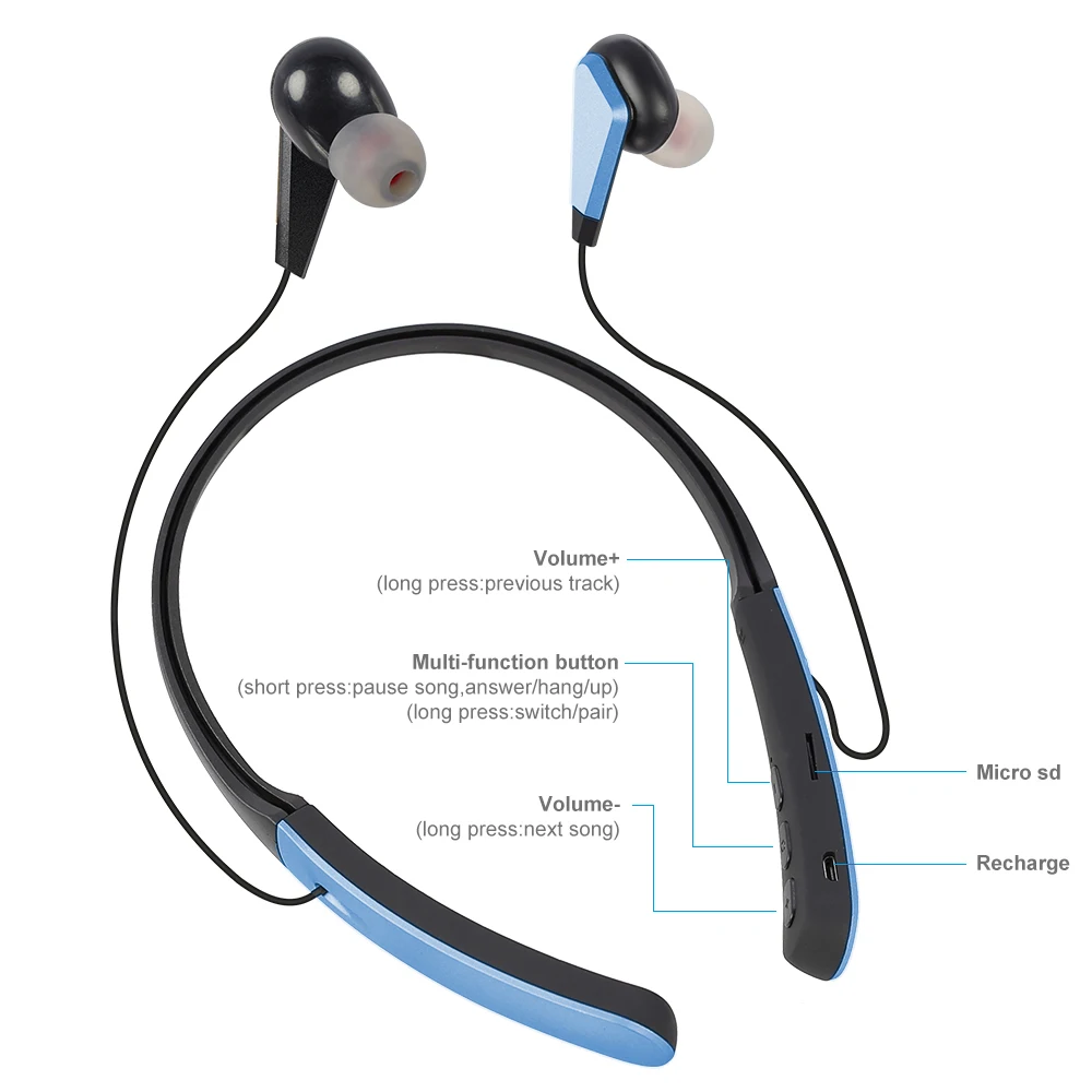 
Hot Selling Aerobics Neck Style Headphones Wireless earphone Neckband 1800 mAh neck Headphone 
