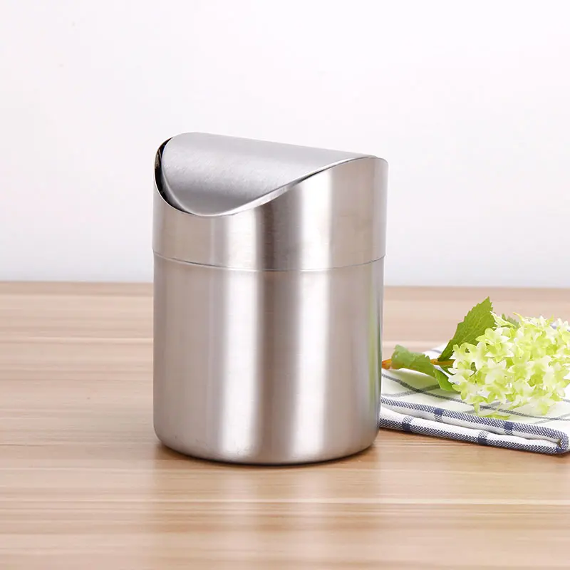 Stainless steel desk bin trash bin desktop mini garbage cans for desk  home waste bins