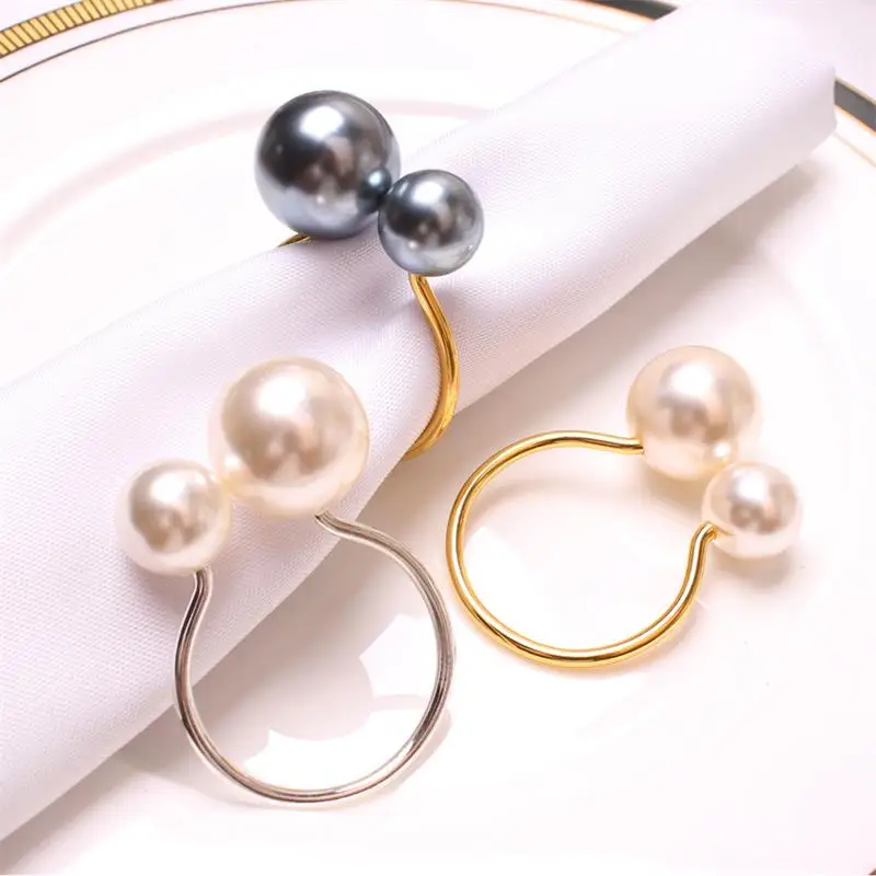 Gold Pearl Napkin Rings Silver Napkin Holder Table Napkin Buckles for Dinning Table Setting Christmas Wedding Party Supplies