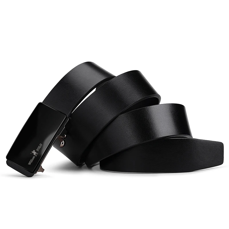 Ремень WILLIAMPOLO мужской из натуральной кожи, модный роскошный Простой деловой пояс с автоматической пряжкой, цвет черный