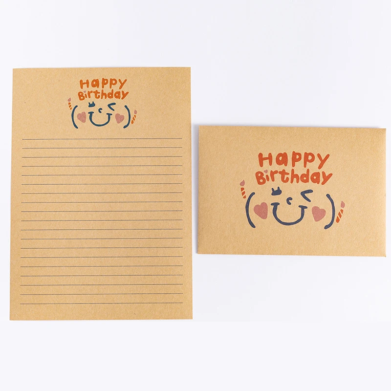 
Happy Birthday Simple Romantic Cute Cartoon Kraft Paper Envelope Letter Stationery Set 