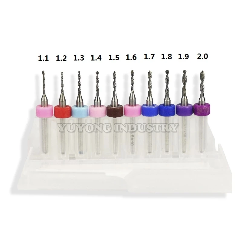 10pcs 1.1mm to 2.0mm PCB Drill Bit Set for Drilling Print Circuit Board Carbide CNC Machine Mini Drill Bits