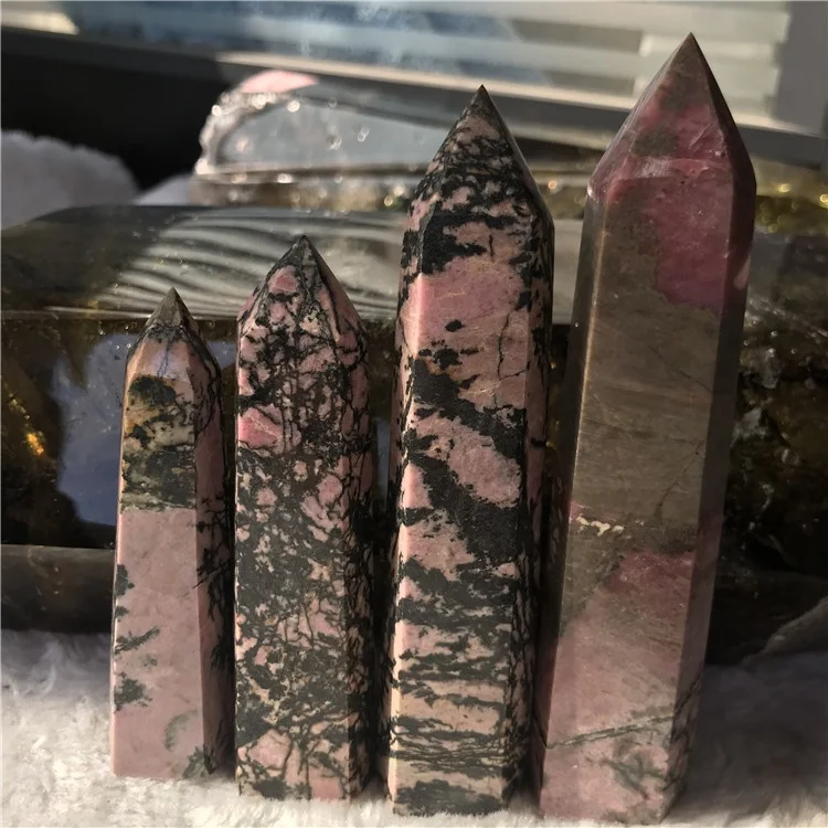 Wholesale Natural  Obelisk crystal stone wand rhodonite point Crystal Quartz Tower for healing
