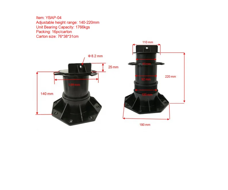 Height Adjustable Raised wpc wood plastic composite Wooden decking board floor Stone base supporting system pedestal Stand