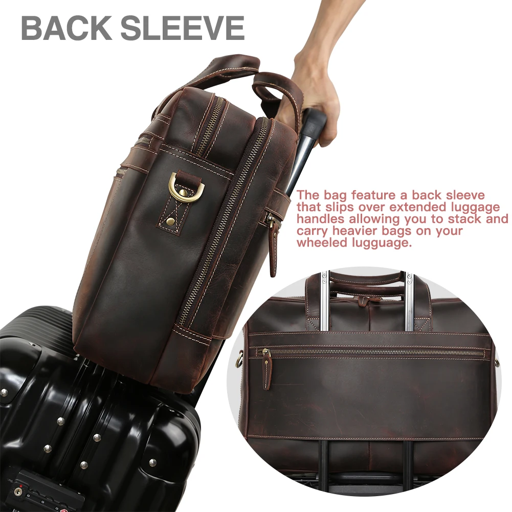High Quality Brand Large Capacity Vintage Mens Full Grain Genuine Leather Bags Crazy Horse Cow Leather Travel Laptop Briefcase